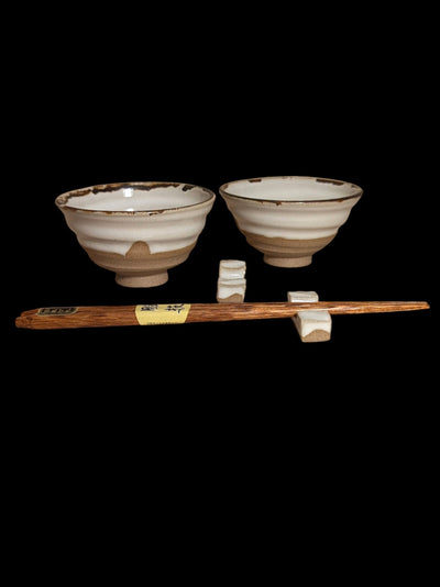 Set of Two Small Bowls with Chopstick Rests. Kobachi + Hashioki - Alike Pottery Studio